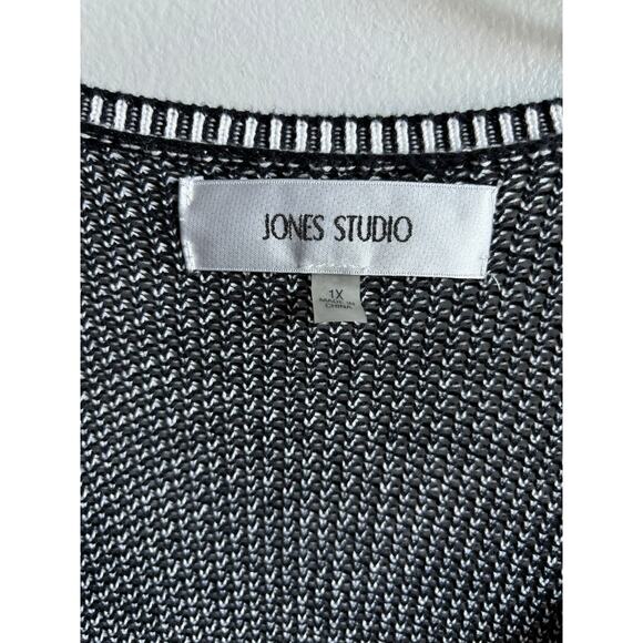 Jones Studio Duster Cardigan Longline Open Front Plus Size 1X Black Grey Fringes - Picture 2 of 4